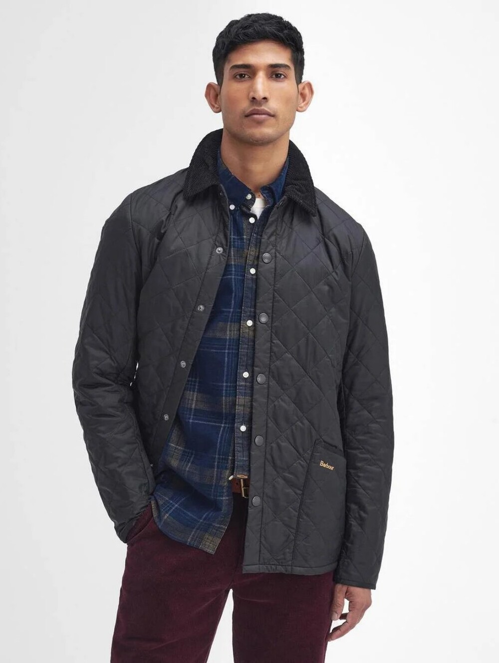 Barbour Liddesdale Black Quilted Corduroy Collar Jacket Mens Size Small